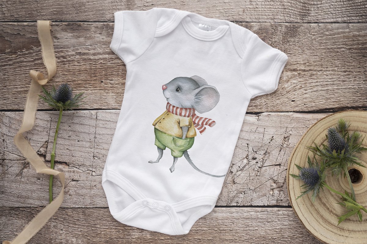 Onesie mockup template with a mouse cartoon