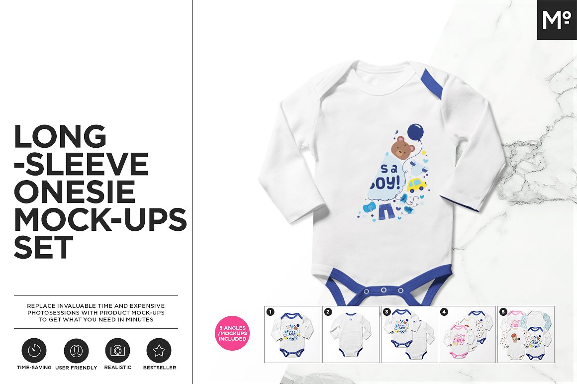 Long sleeve onesie mockup set