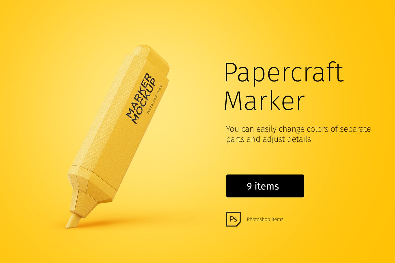 Yellow papercraft marker mockup