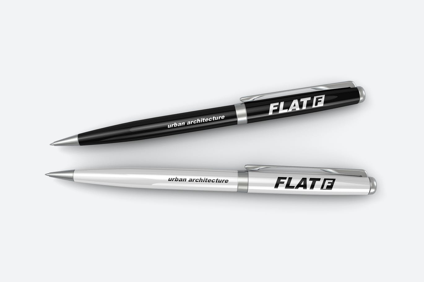 Matte metal pens in black and white mockup