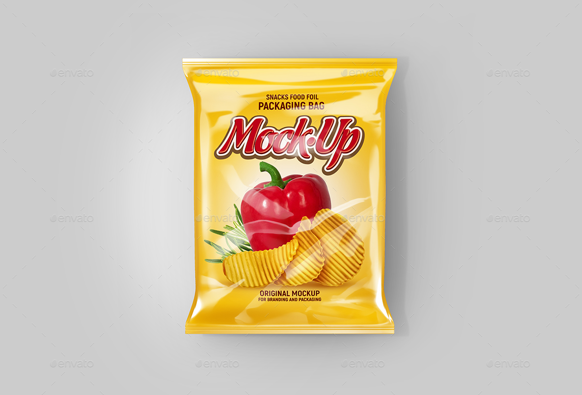 Aluminium Foil Snack Bag Packaging Mockup Designertale