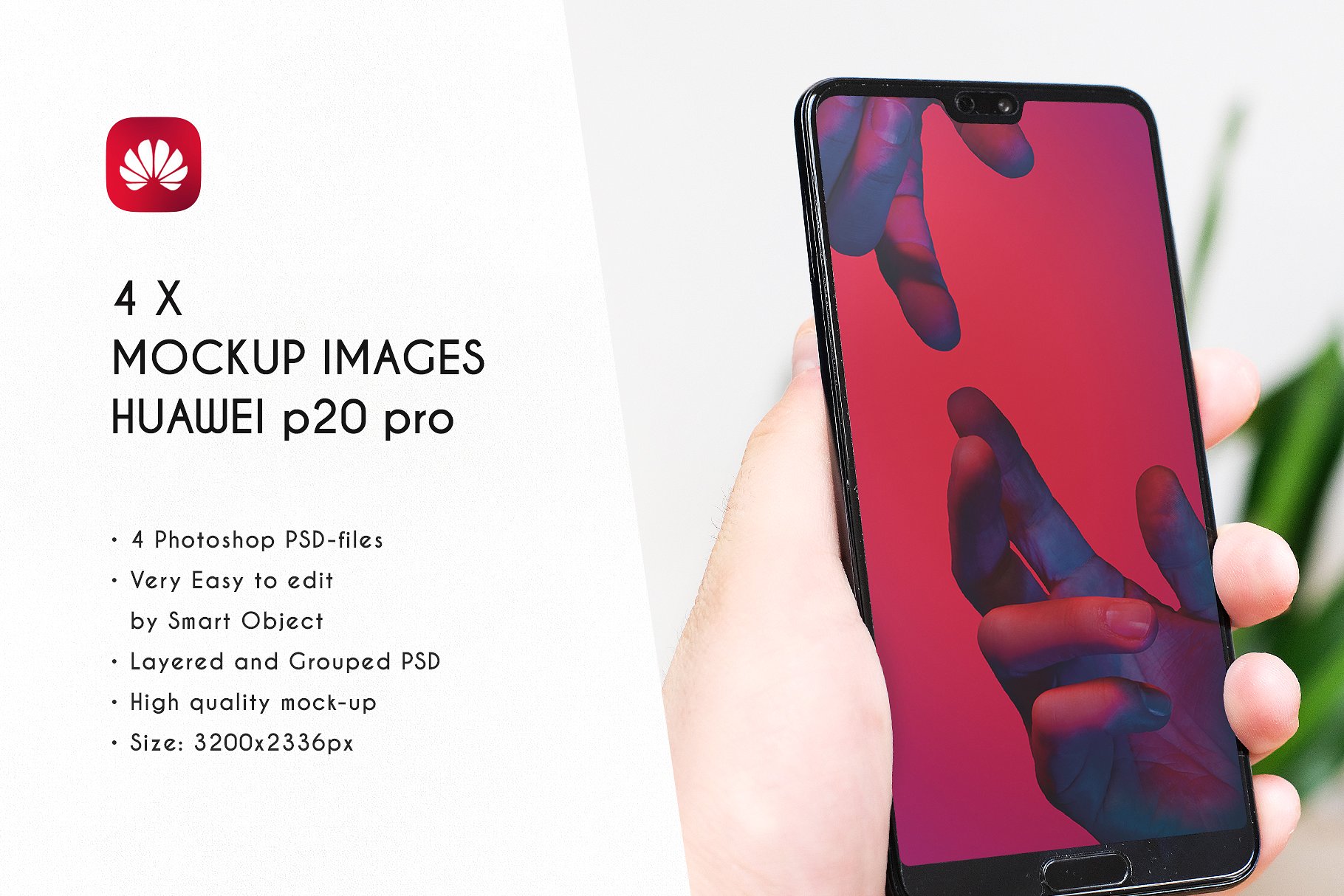A huawei p20 mockup in hand template