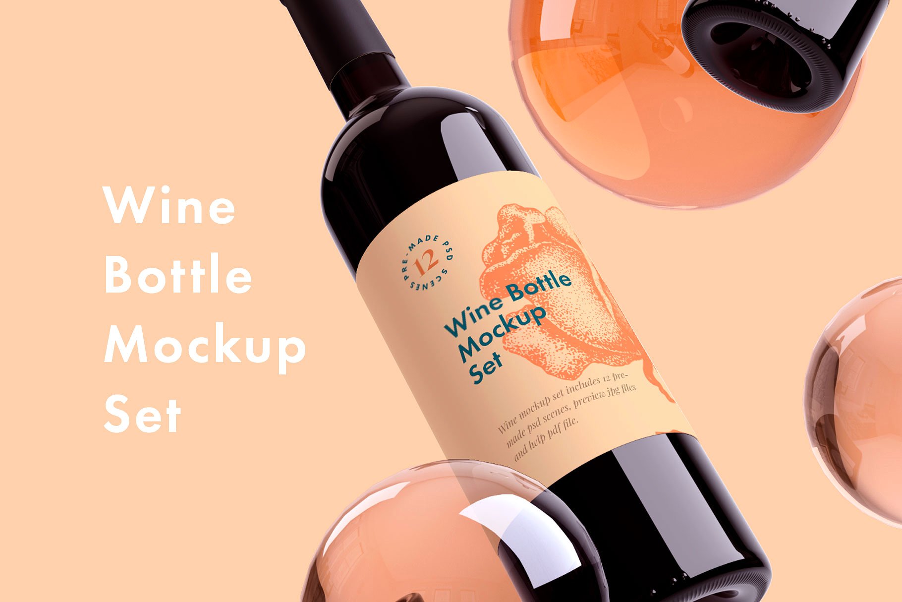 A wine bottle mockup set