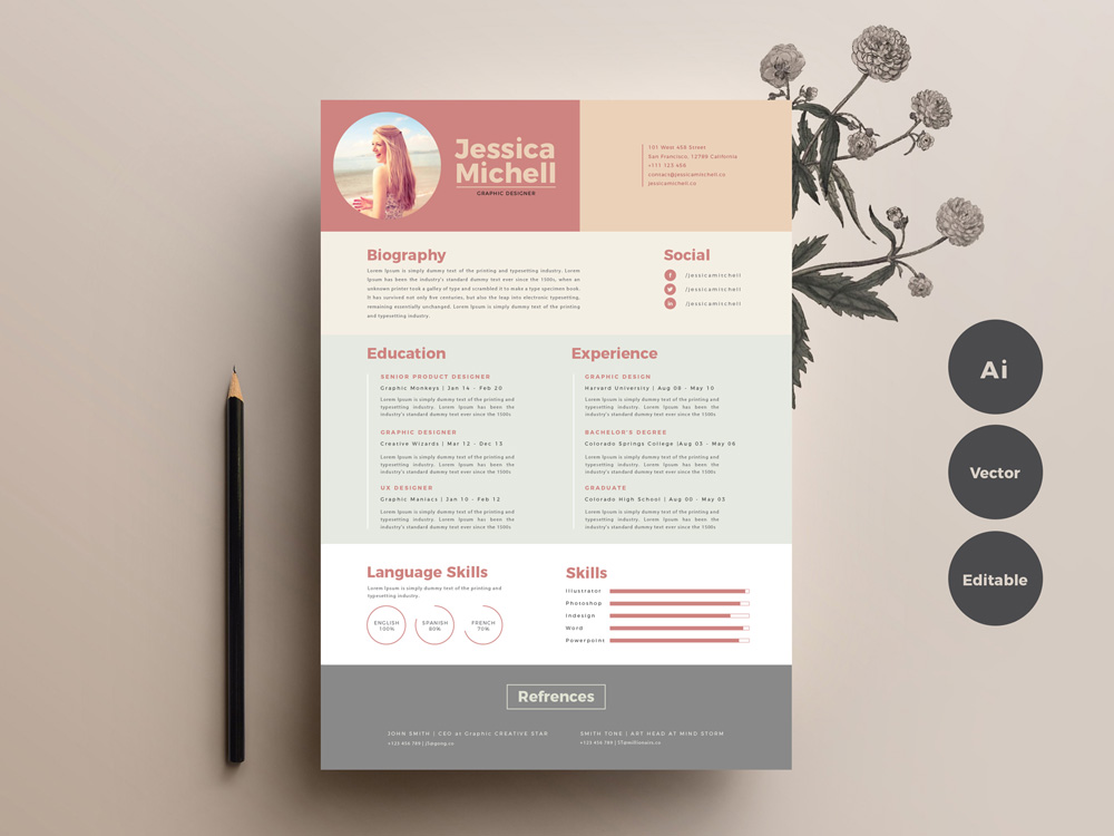 20 Free Colorful Resume Templates with Professional Design