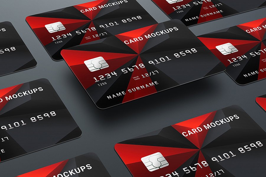 A red and black bank credit card mockup