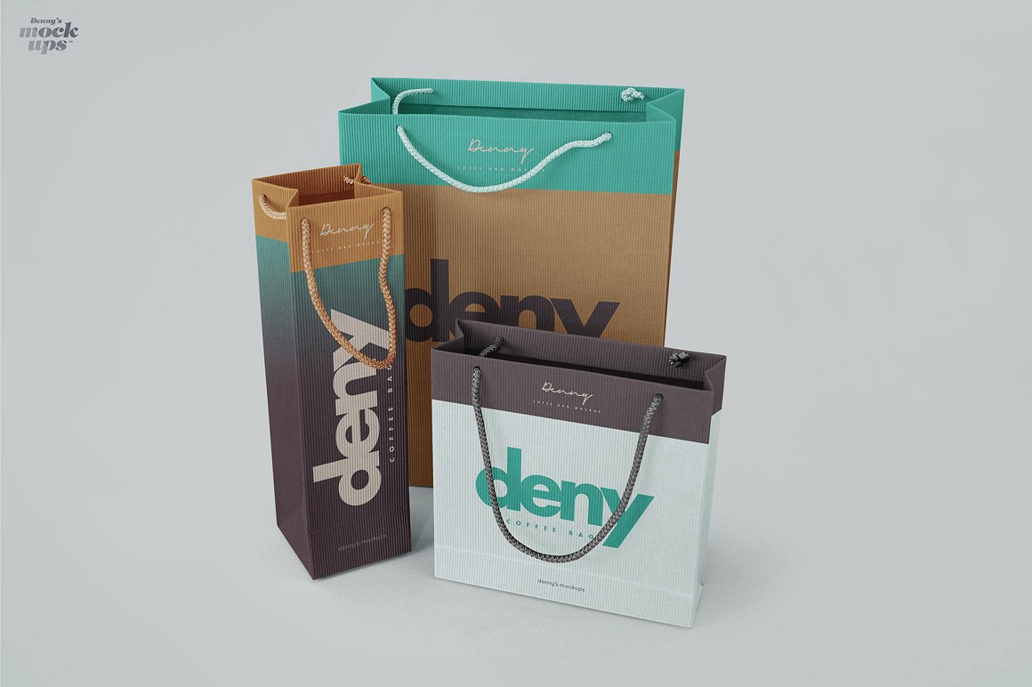 A corrugated paper bag in three types mockup