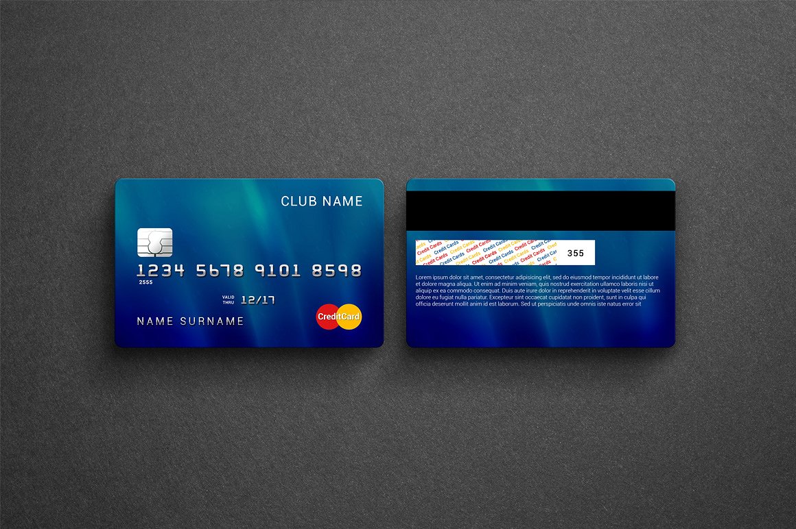 A blue credit bank card mockup template