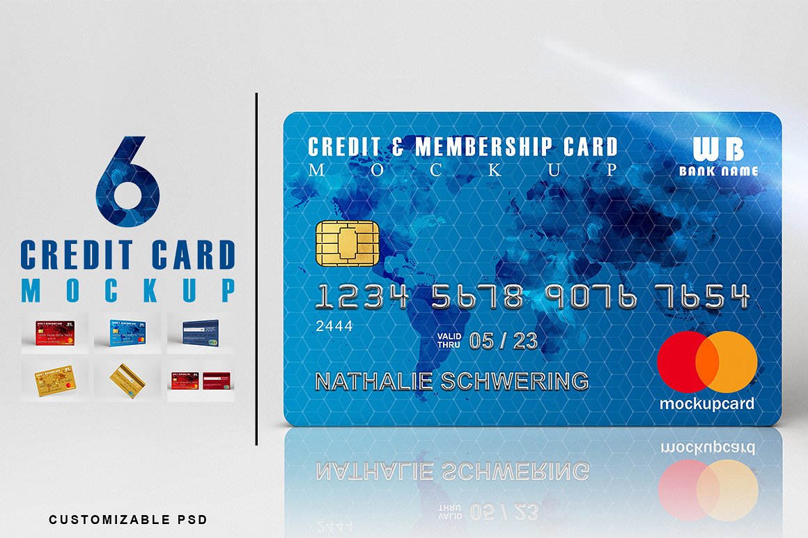 A six different credit card mockups