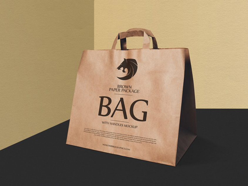 A free kraft brown paper bag mockup