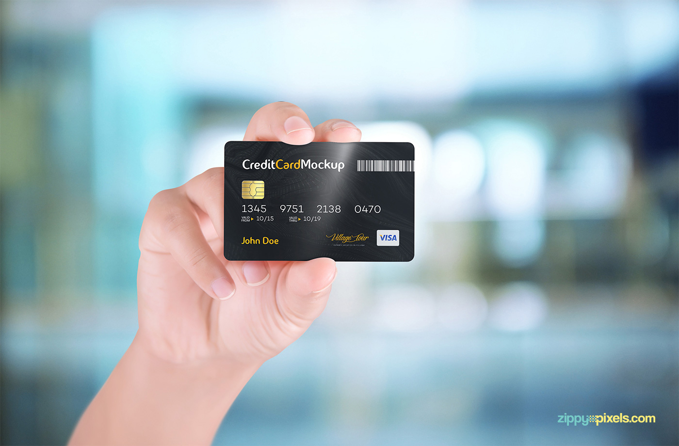 A free credit card in hand mockup template