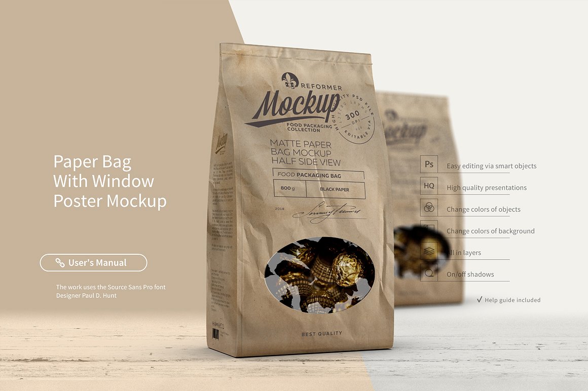 A paper bag with window mockup template