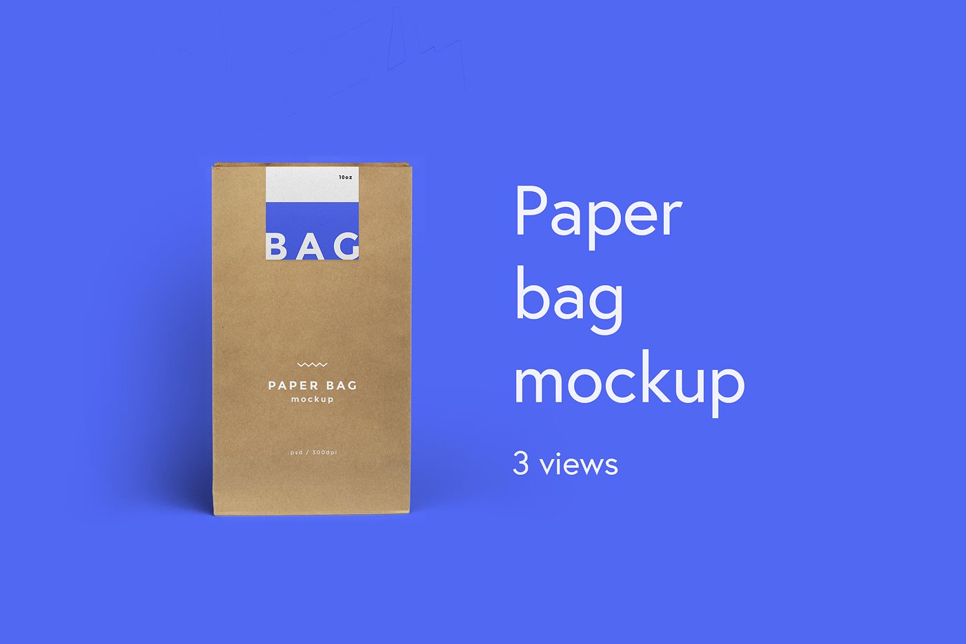 A paper bag mockup template on blue background