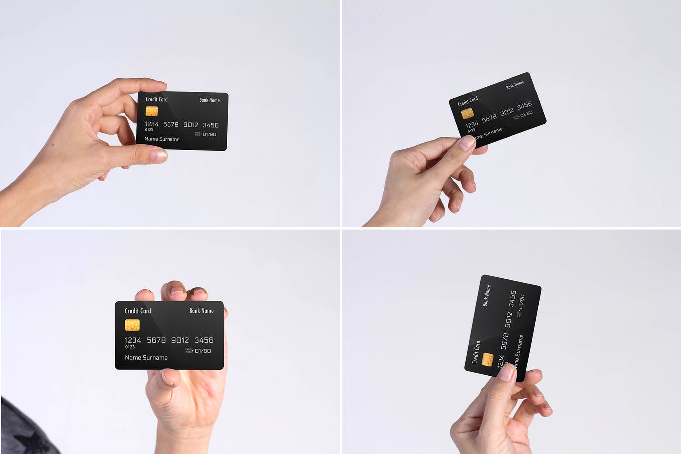 A credit card mockup in hand set