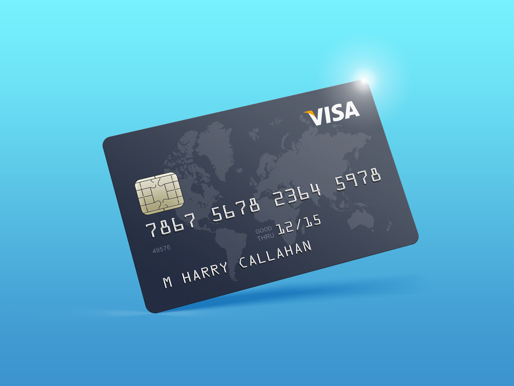 A free credit card mockup on blue background