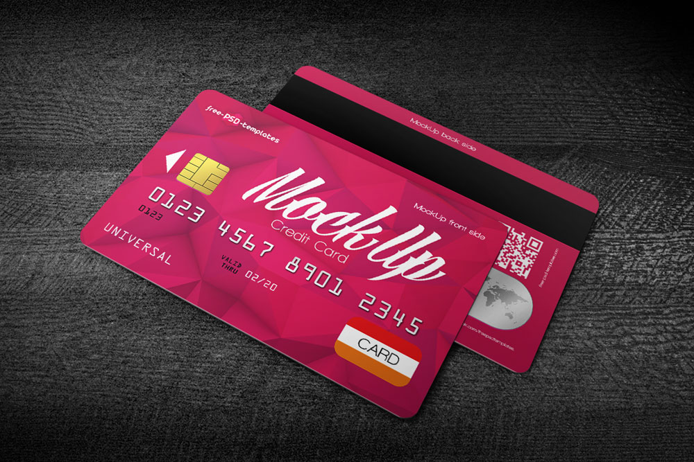 A free pink style credit card mockup