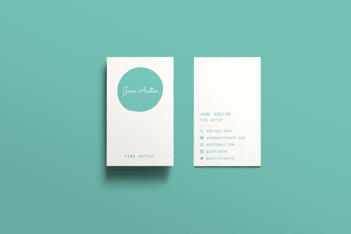 White business card on green background