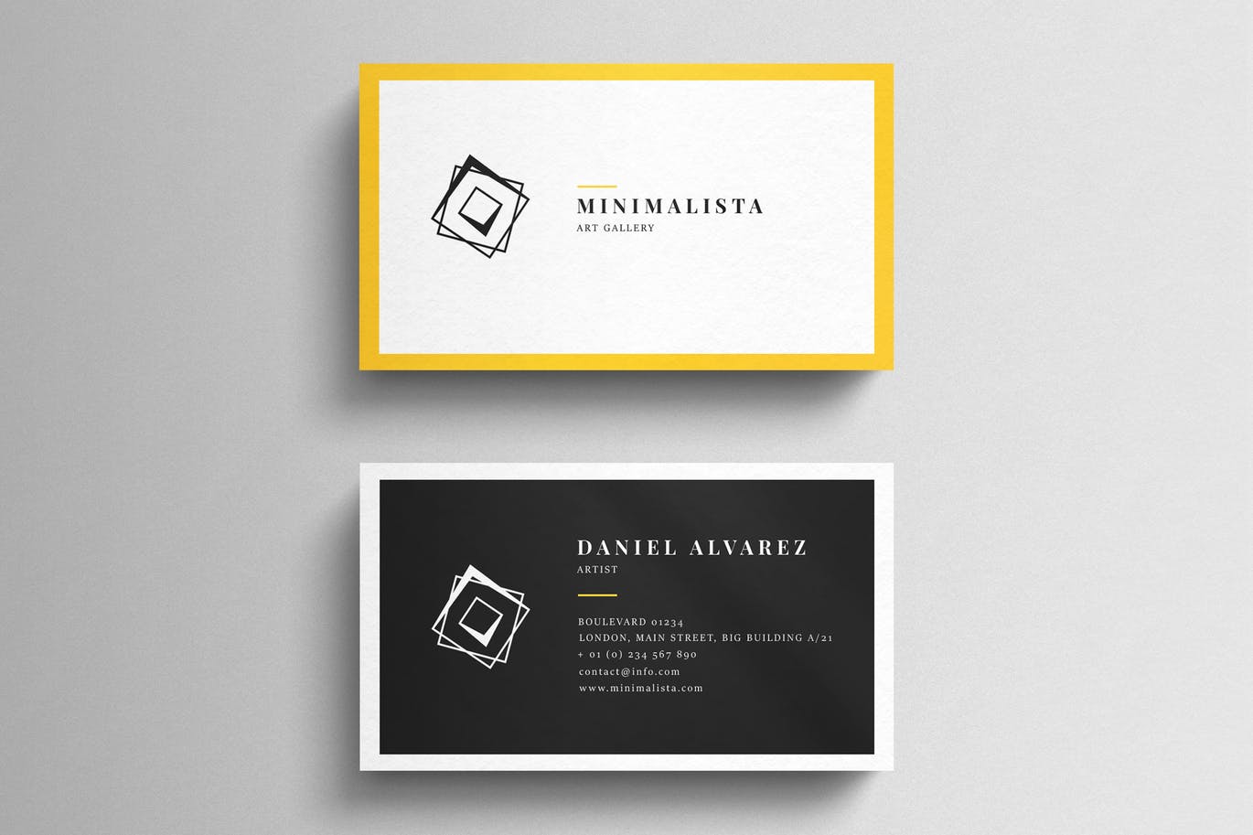 Minimal business card in yellow and white frames
