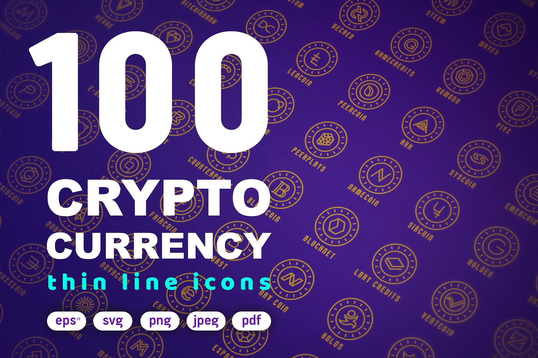 A bunch of crypto currency thin line icons