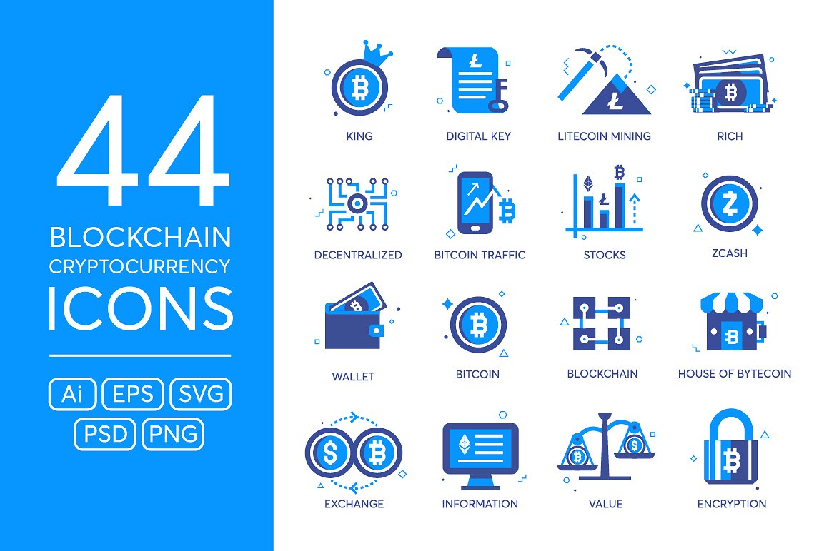 A blockchain cryptocurrency icons in blue