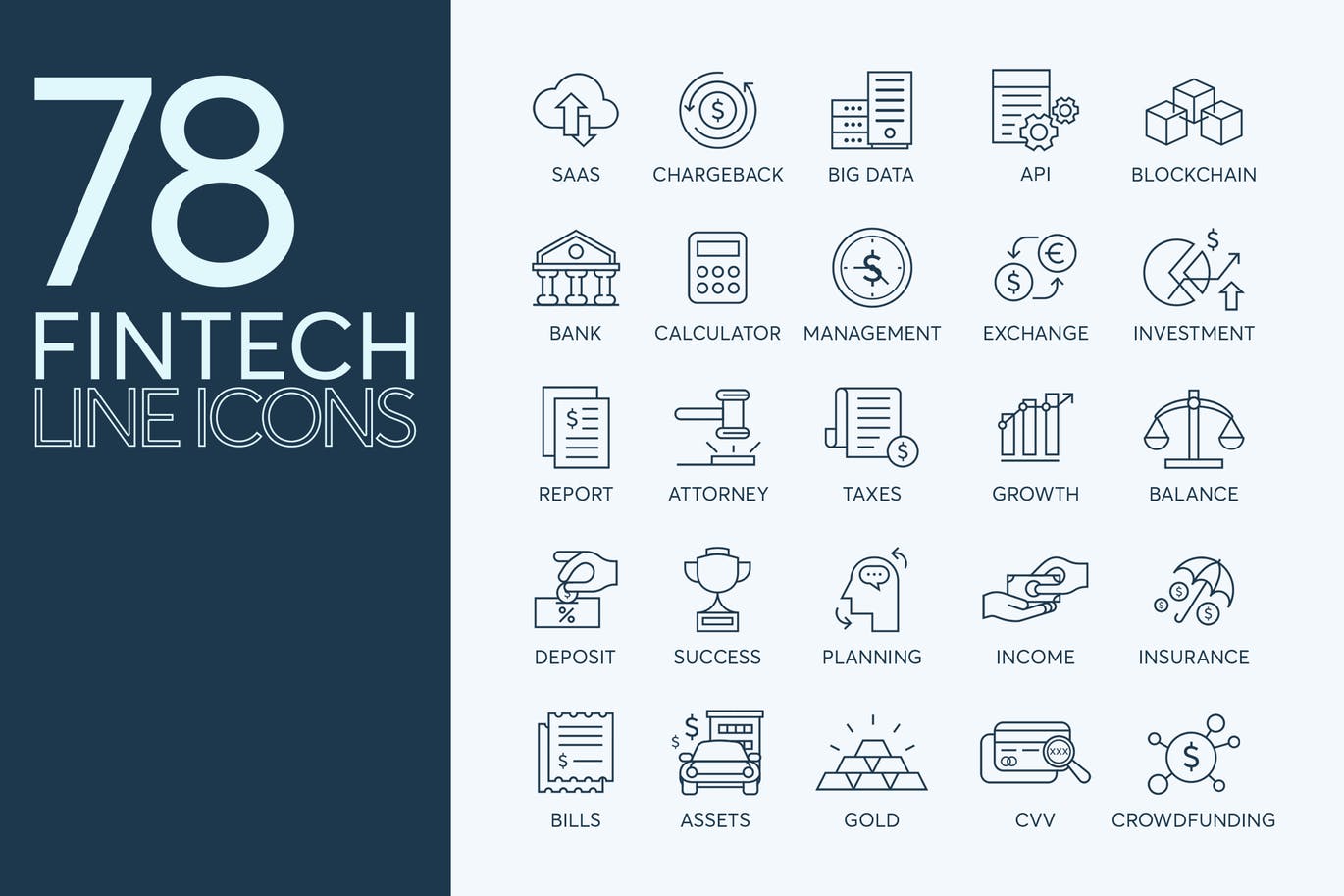 A set of fintech line icons