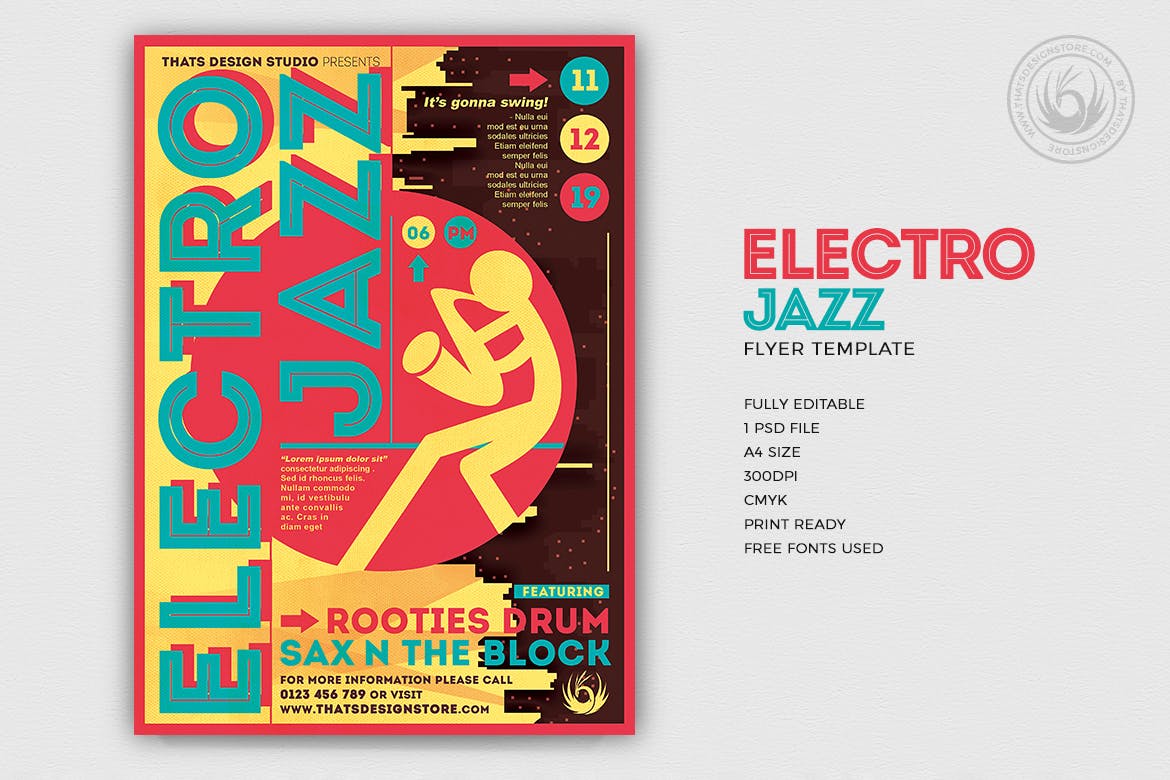 Electro jazz music flyer template