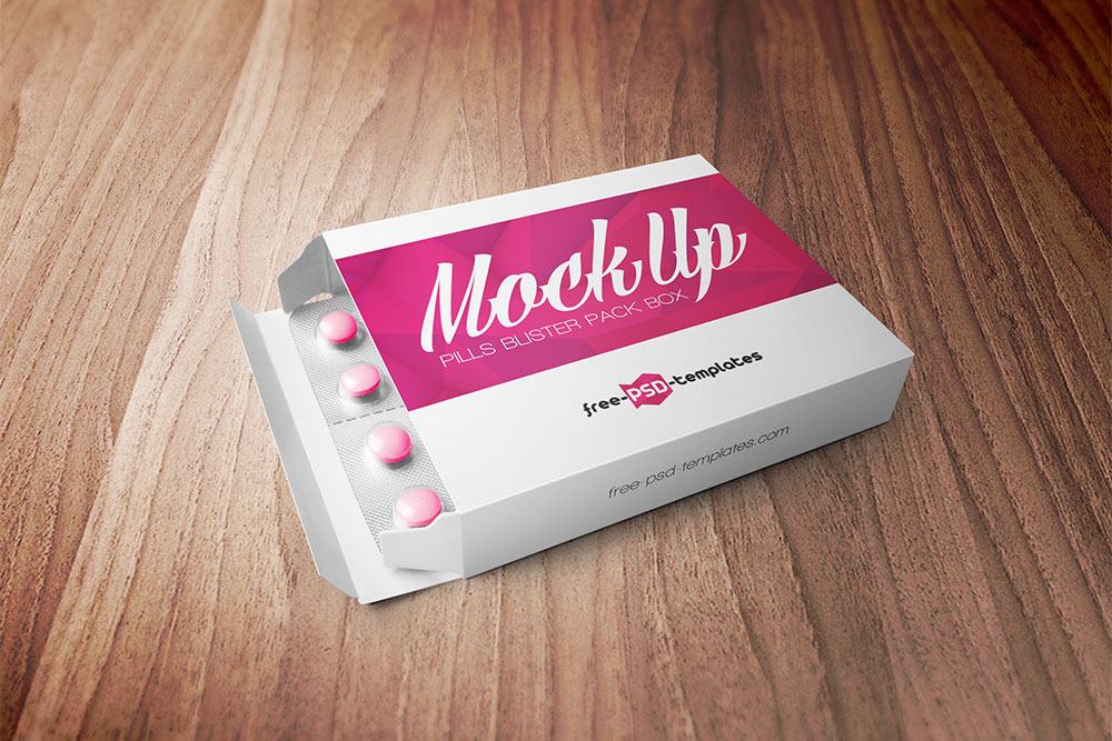 Free open box with pills mockup