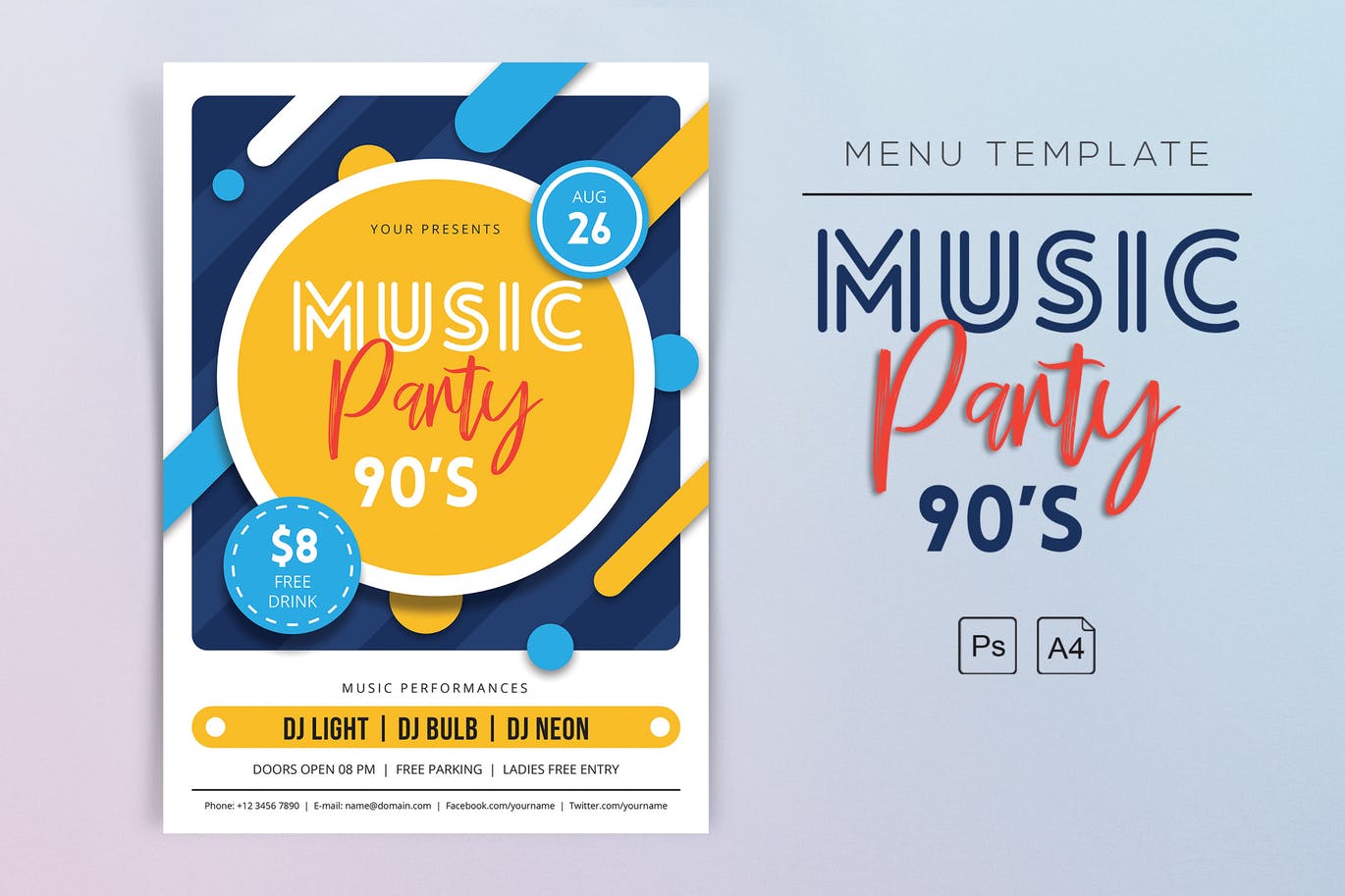 A 90s music party flyer template