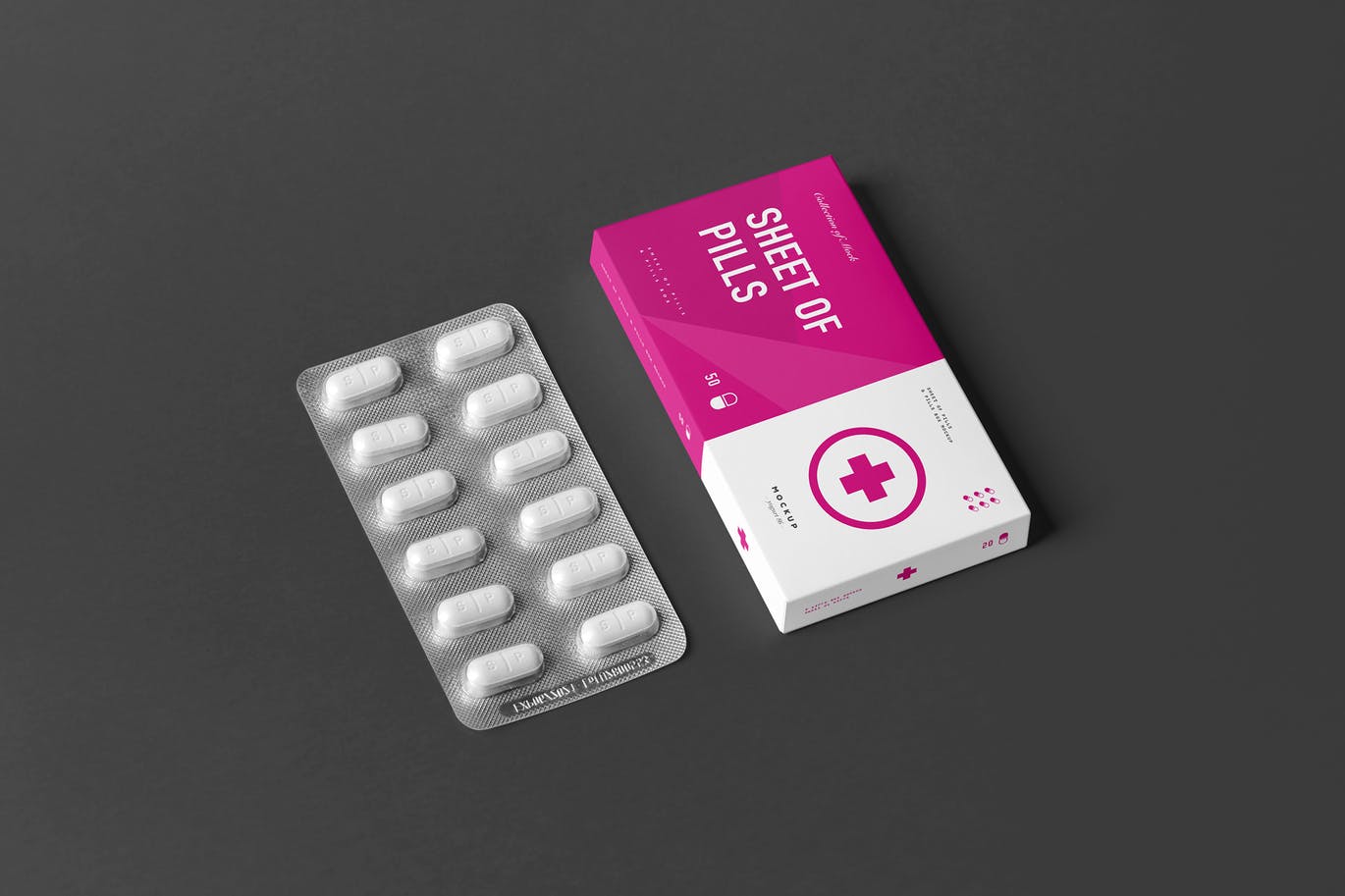 Pills and box mockup template