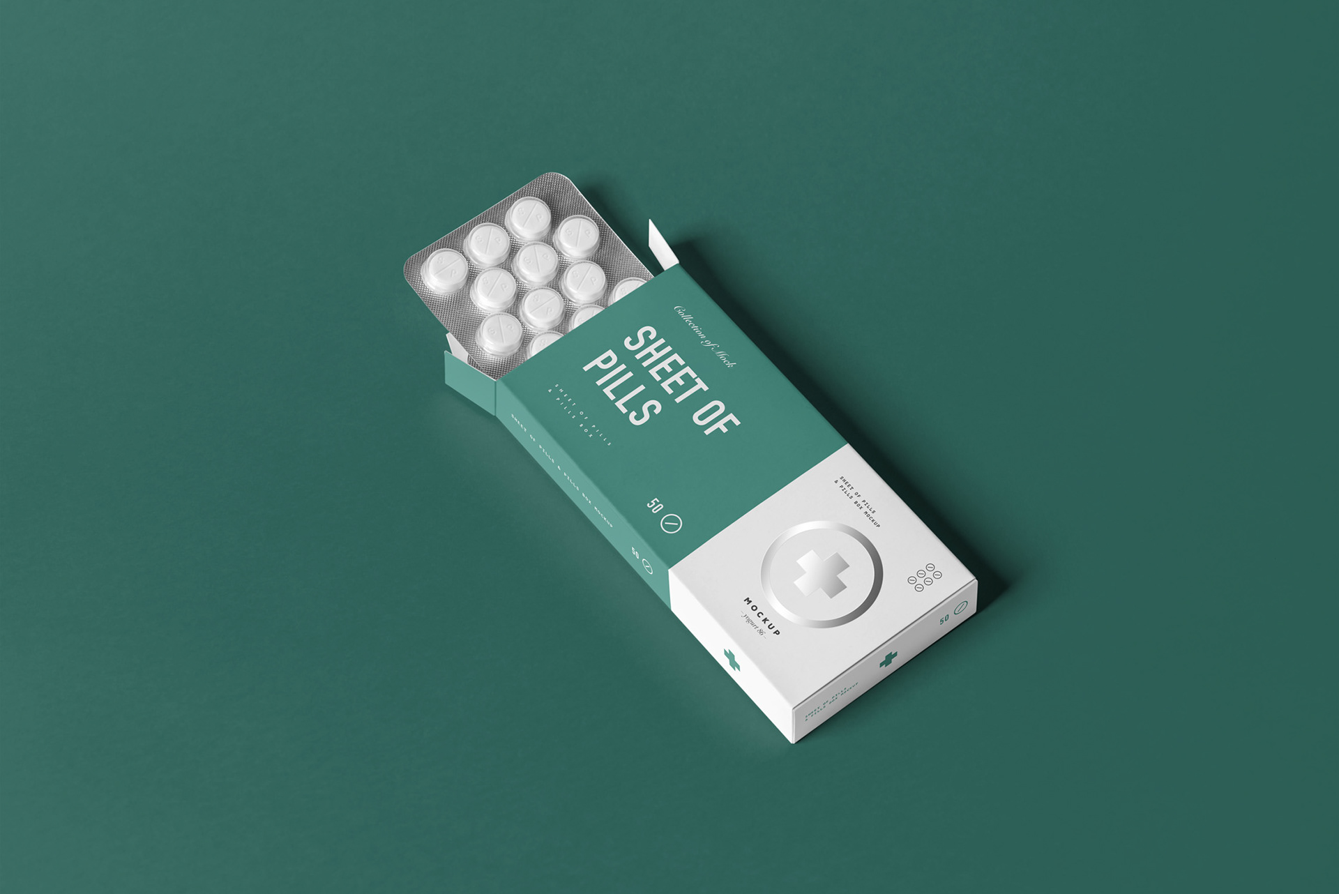 Open box with pills blister mockup