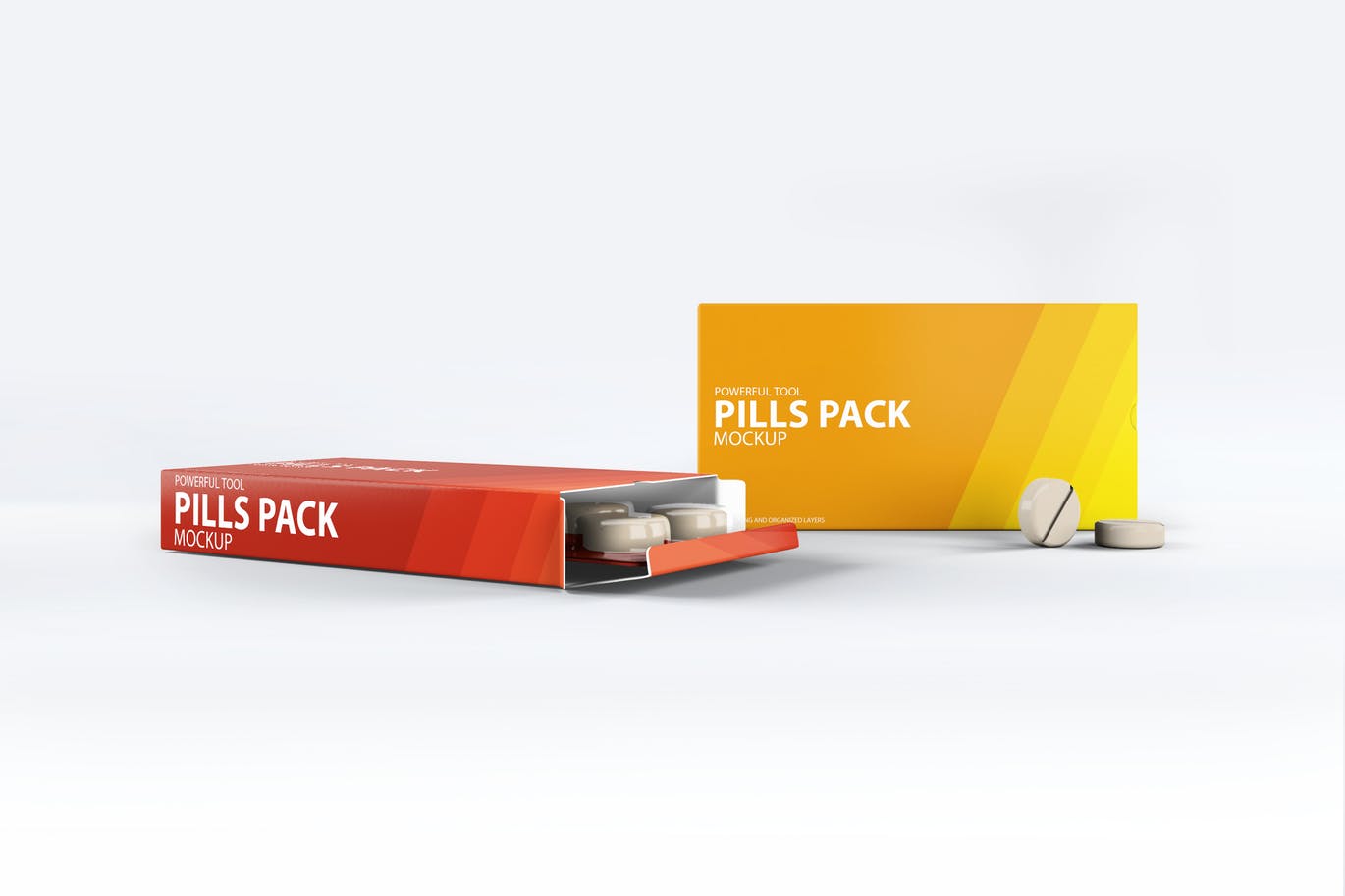 Open boxes with pills mockup