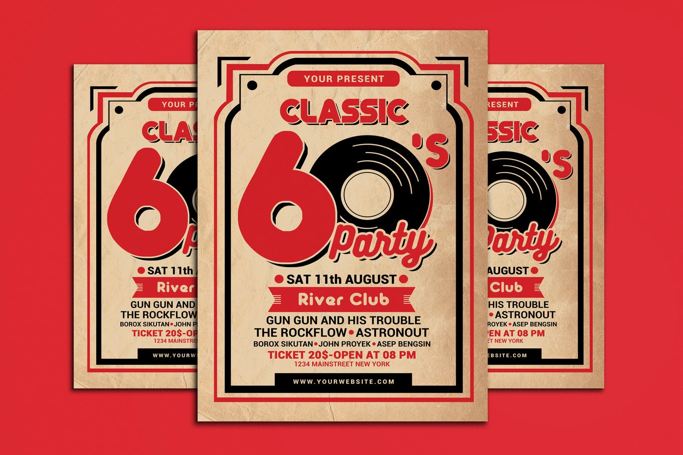 A retro 60s music party flyer template