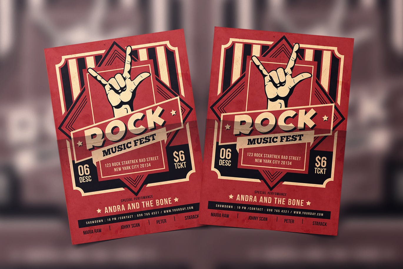 A red rock music fest flyer template