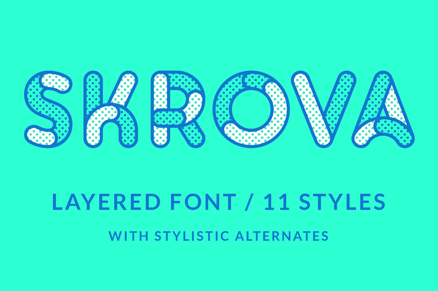 A layered dotted font in eleven styles