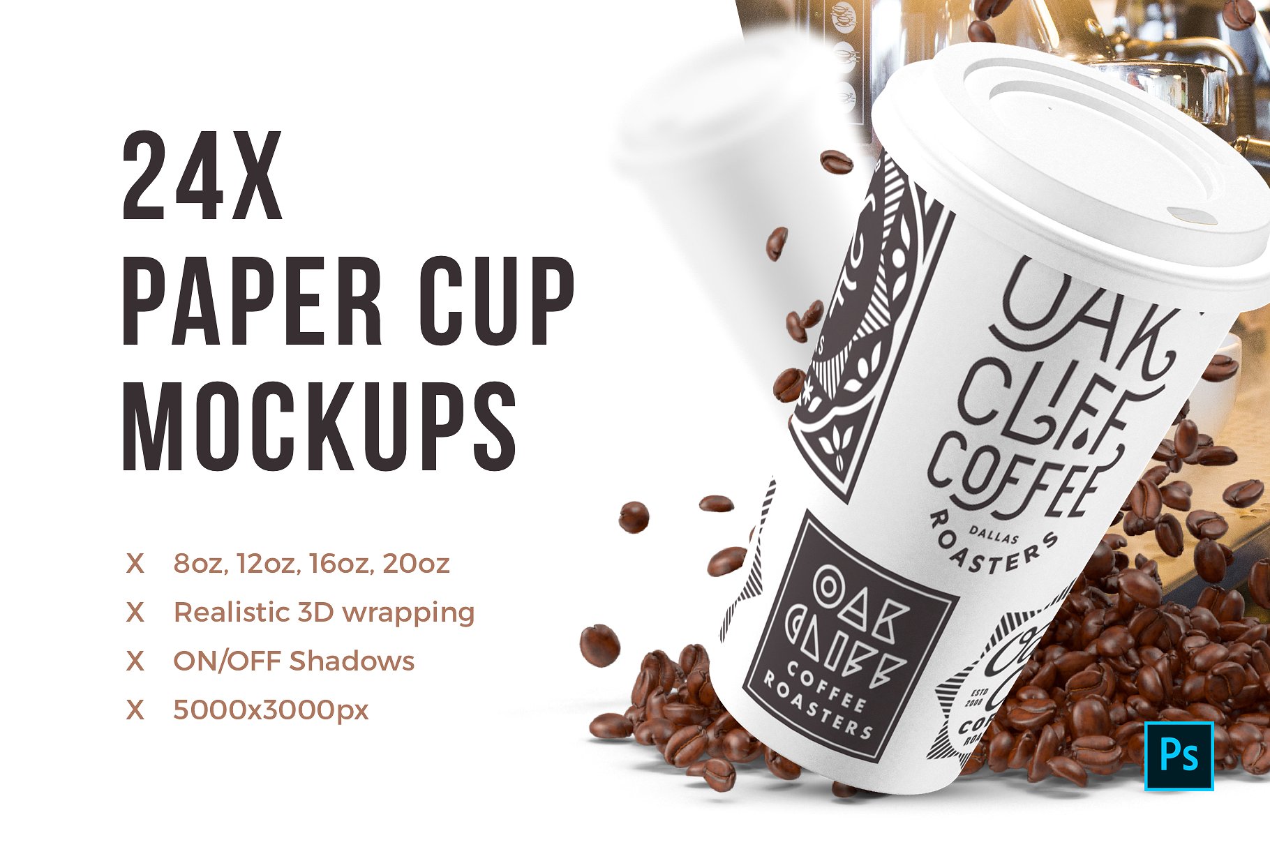 A set of 24 real paper cup mockups