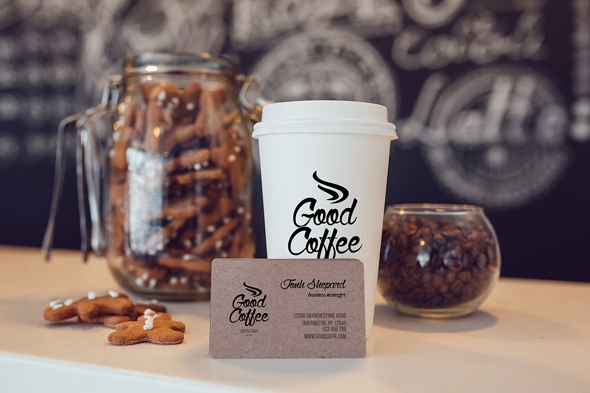 Coffee cup and business card mockup