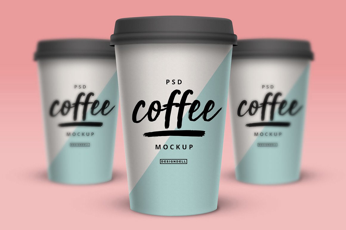 Coffee cups on pink background mockup