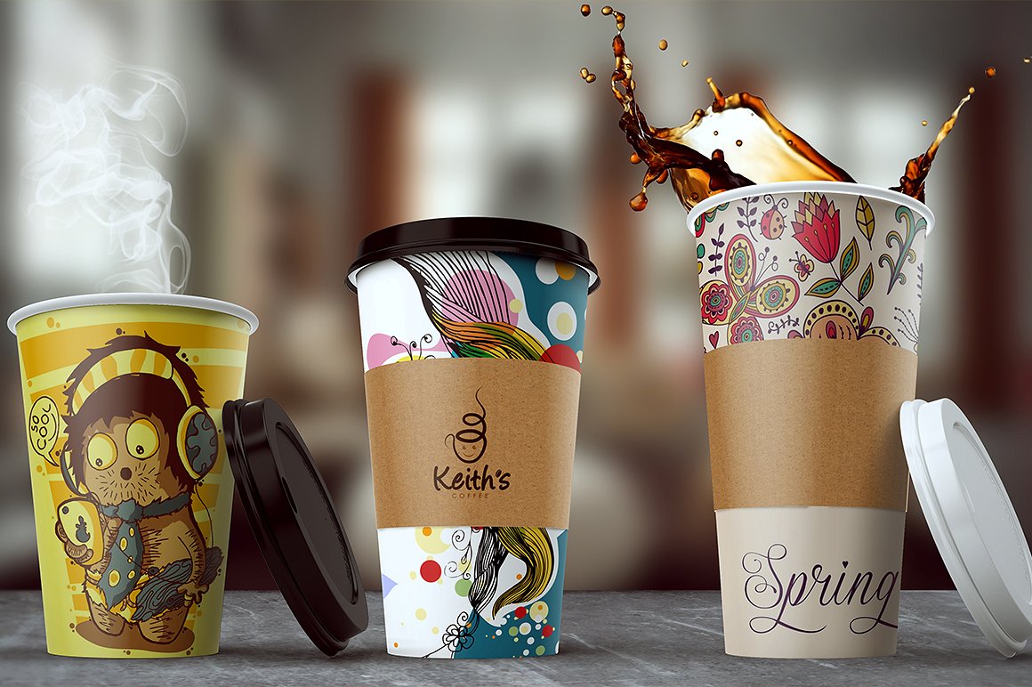 Three ready coffee cup mockups