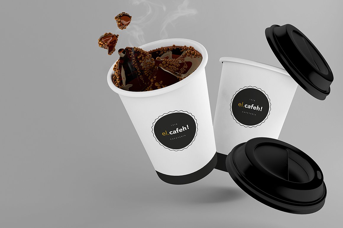 Floating coffee cups mockup template
