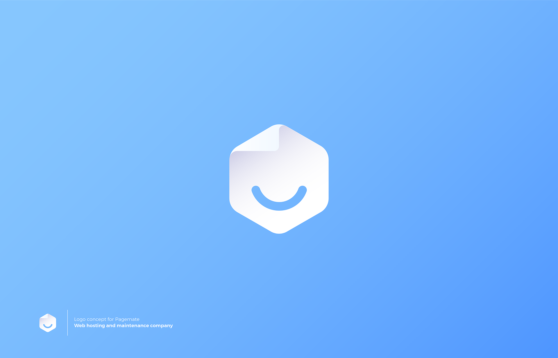 White logo design on blue background