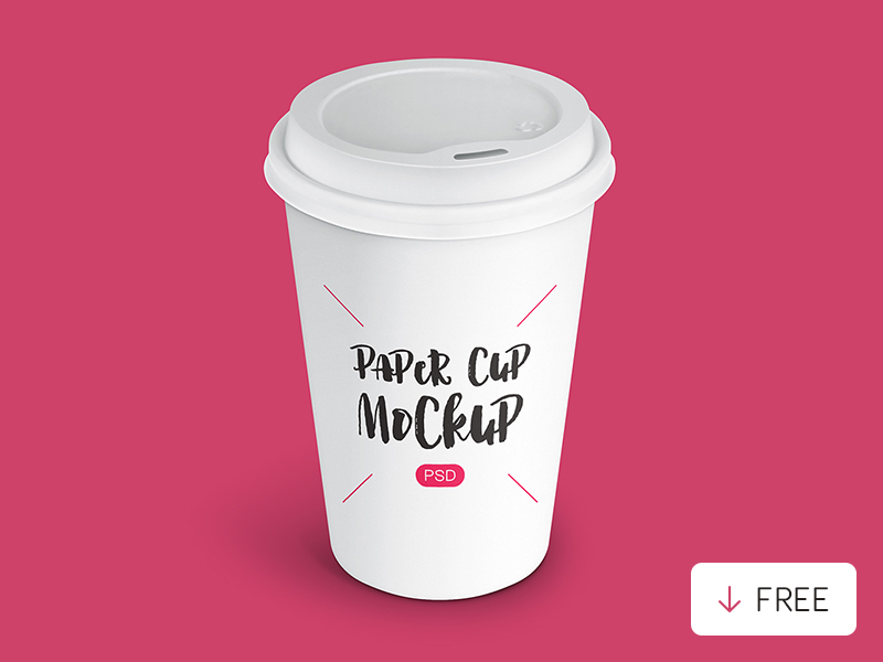Free coffee cup on pink background mockup