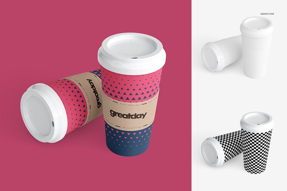 A set of beautiful paper cups mockup