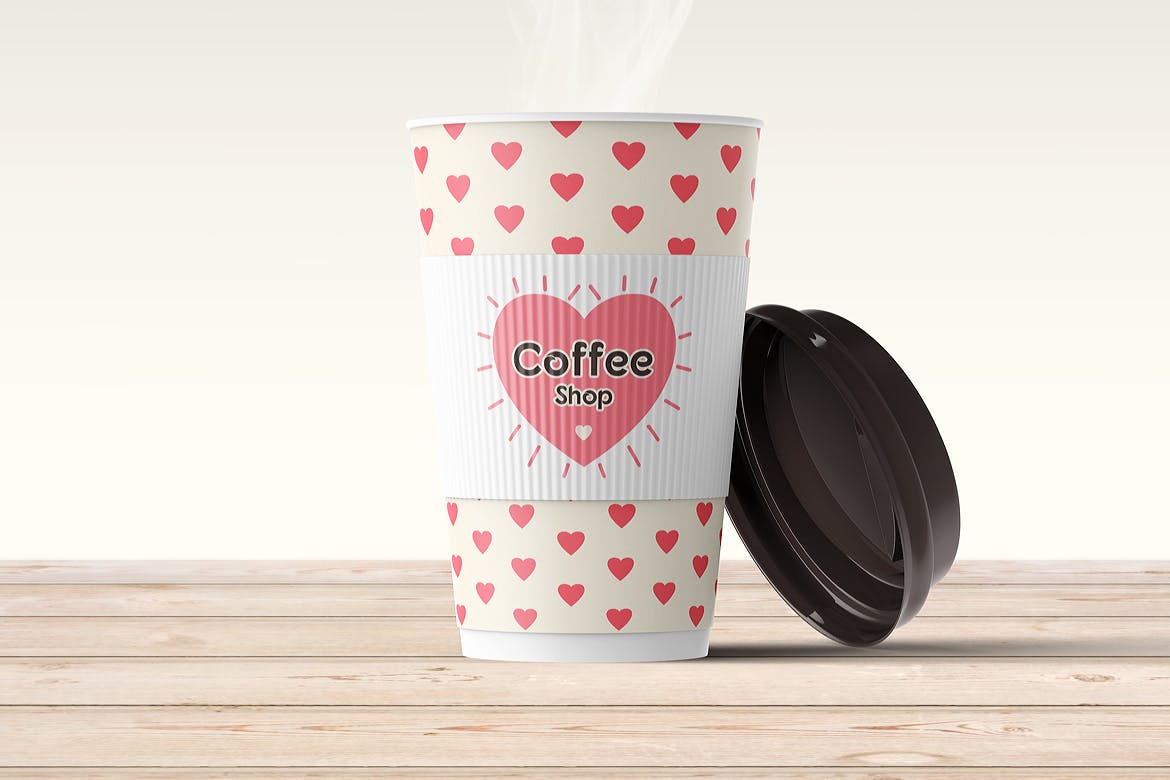Coffee cup with hearts body mockup