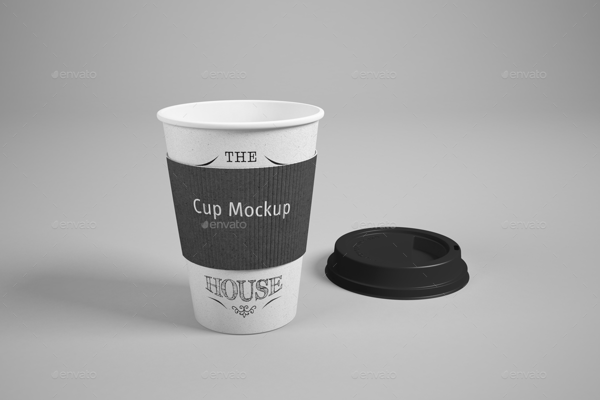 Paper coffee cup with opened cap mockup
