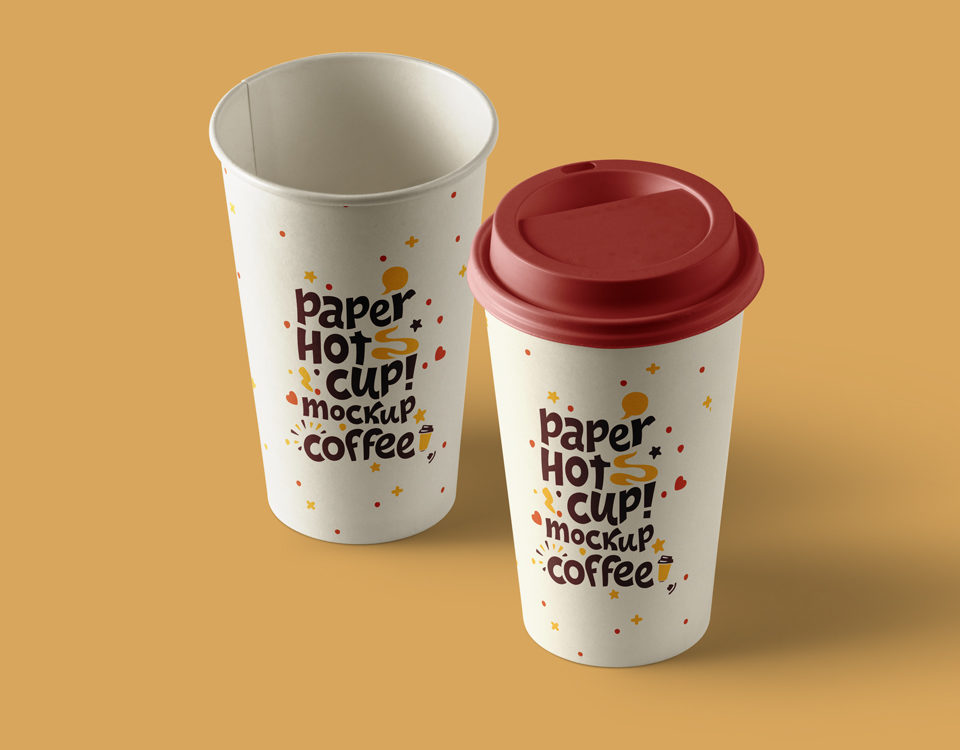 Opened and closed paper coffee cup mockup
