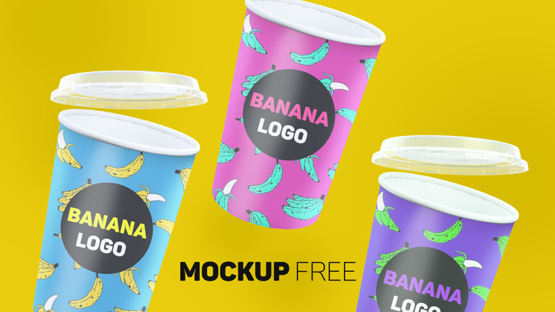 Free floating paper cup mockup