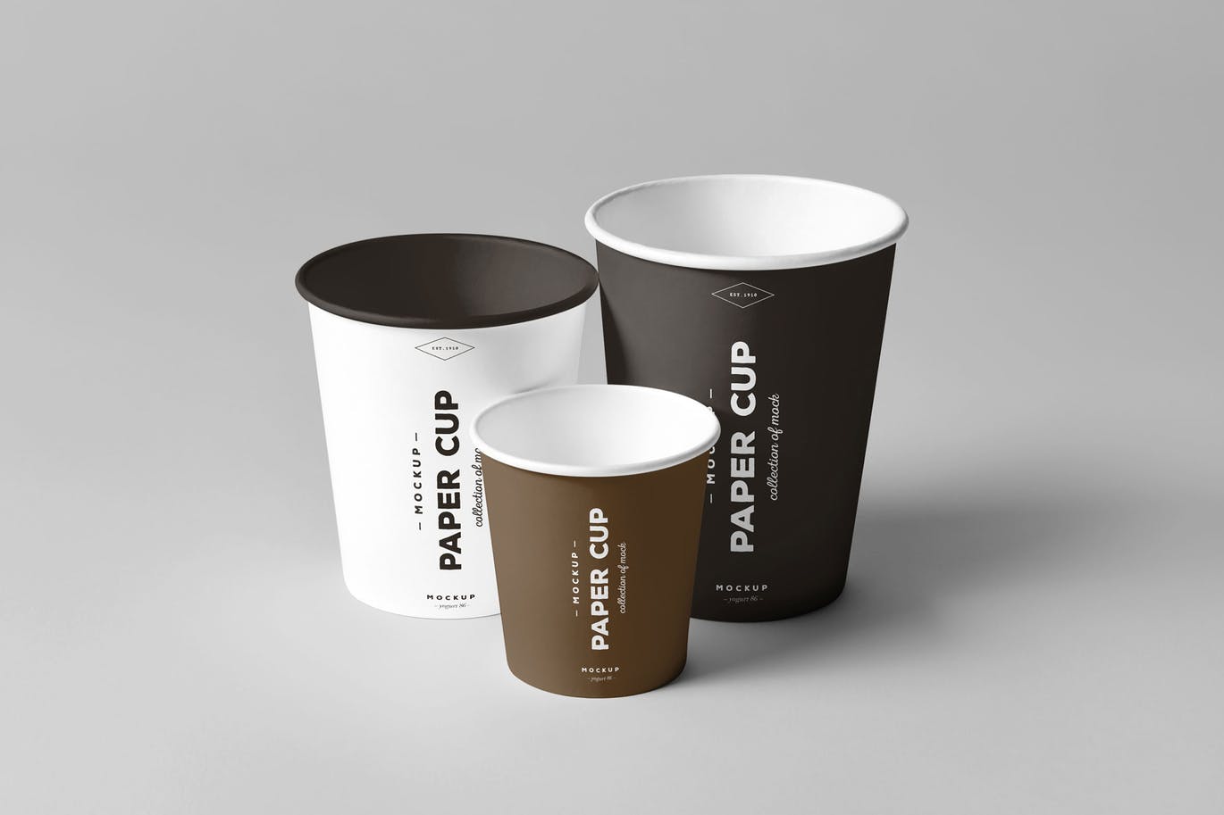 A family of paper cups mockup