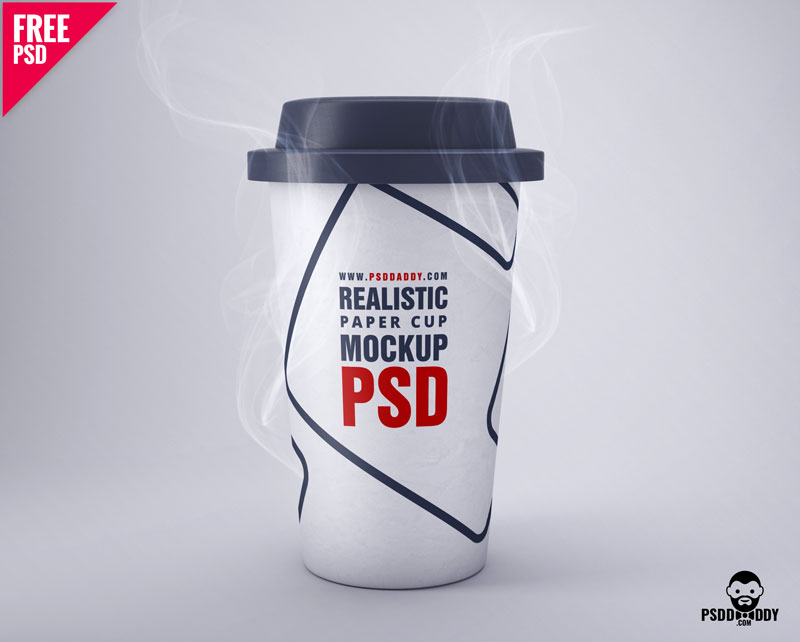 Realistic free paper coffee cup mockup