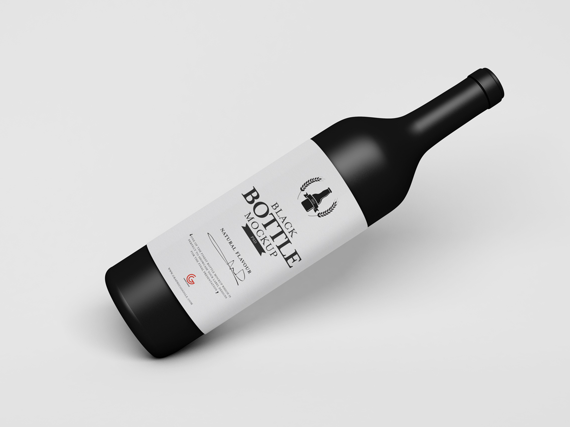 A free brand black wine bottle mockup