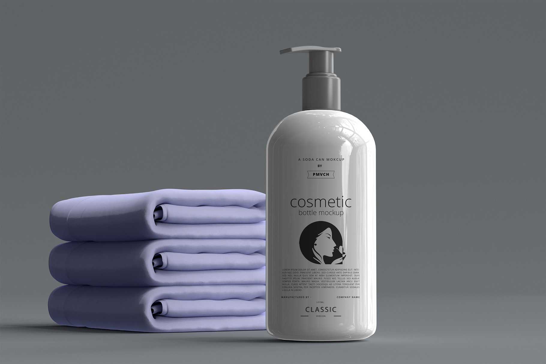 Glossy Soap Bottle With Pump Mockup - Front View Mockups