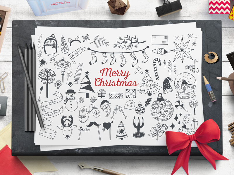 Free cozy christmas vector doodle set